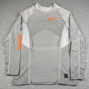 Nike Pro HyperWarm Shirt Mens Large Fitted Gray Training Hexodrome Longsleeve